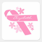 Roze lint vierkante sticker (Voorkant)
