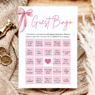 Roze lint Vind de gast Bingo Bruiloftsspel Kaart