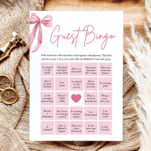 Roze lint Vind de gast Bingo Bruiloftsspel Kaart