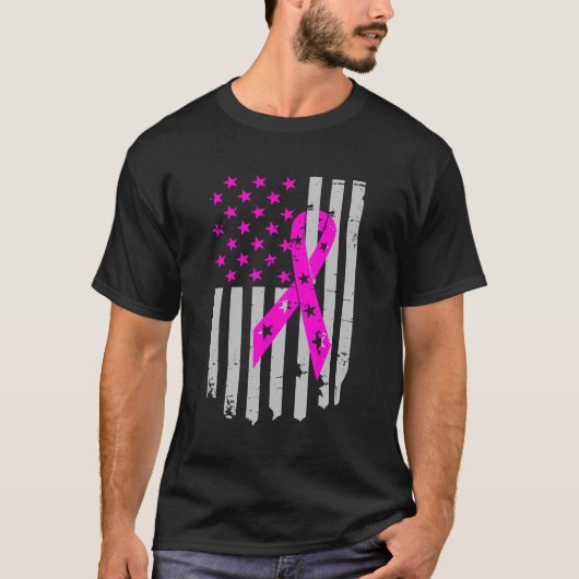 Roze lint vlag borstkanker krijger t-shirt (Voorkant)