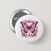 Roze Lint Vlinder Borstkanker Bewustzijn  Ronde Button 5,7 Cm (Voorkant /achterkant)