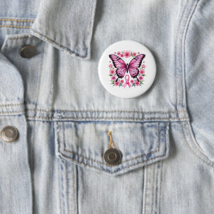 Roze Lint Vlinder Borstkanker Bewustzijn Ronde Button 5,7 Cm