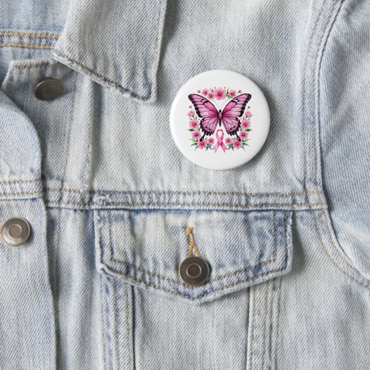 Roze Lint Vlinder Borstkanker Bewustzijn  Ronde Button 5,7 Cm (In situ)