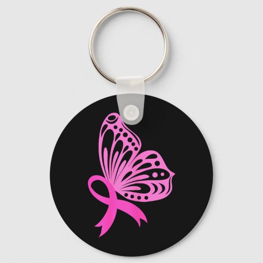 Roze Lint Vlinder _ Borstkanker Sleutelhanger (Voorkant)