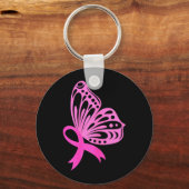 Roze Lint Vlinder _ Borstkanker Sleutelhanger (Voorkant)