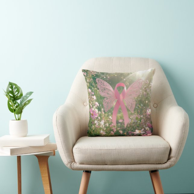 Roze lint vlinder in een tuin kussen (Stoel)