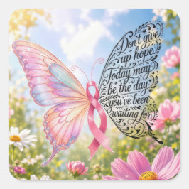 Roze Lint Vlinder in Zomer Tuin Vierkante Sticker
