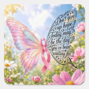 Roze Lint Vlinder in Zomer Tuin Vierkante Sticker