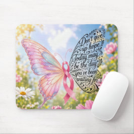 Roze Lint Vlinder met Inspirerende Citaten Muismat