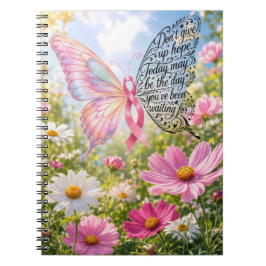 Roze Lint Vlinder met Inspirerende Spreuk Notitieboek