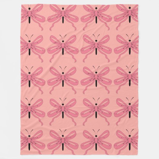 Roze Lint Vlinders Fleece Deken (Voorkant)