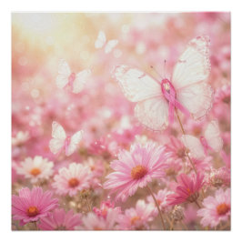 Roze Lint Vlinders in een Madeliefjestuin Perfect Poster