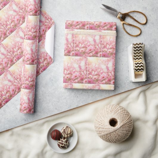 Roze Lint Vlinders in Tuin Cadeaupapier (Crafts)