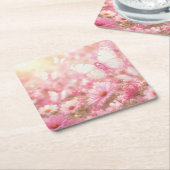 Roze Lint Vlinders in Tuin Kartonnen Onderzetters (Schuin)