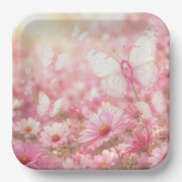Roze Lint Vlinders in Tuin Papieren Bordje