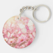 Roze Lint Vlinders in Tuin Sleutelhanger (Achterkant)