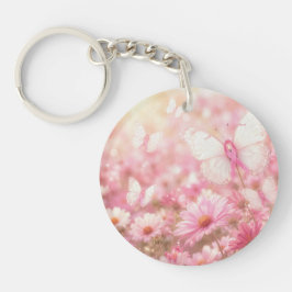 Roze Lint Vlinders in Tuin Sleutelhanger