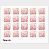 Roze Lint Vlinders in Tuin Vierkante Sticker (Vel)