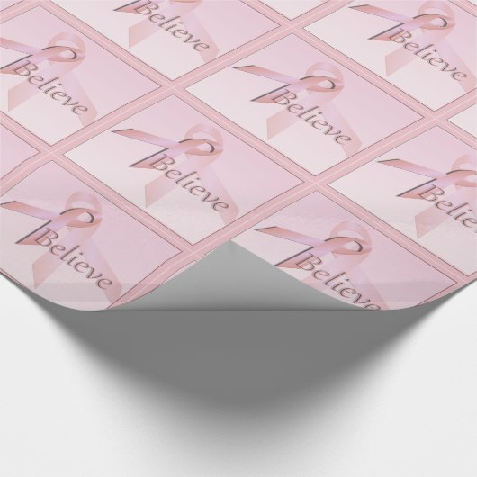 Roze lint voor borstkanker Believe Gift Wrap Cadeaupapier (Hoek)