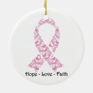 Roze Lint voor Borstkanker Bewustzijn Keramisch Ornament
