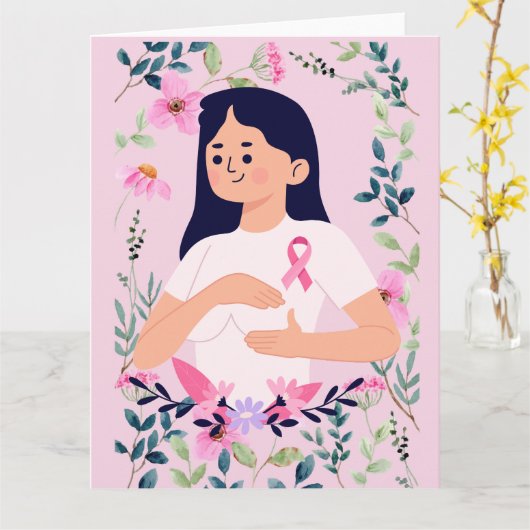 Roze lint voor borstkanker kaart (Gele Bloem)
