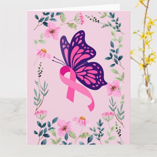 Roze lint voor borstkanker kaart (Gele Bloem)