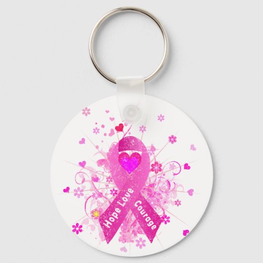 roze lint voor borstkanker sleutelhanger (Voorkant)
