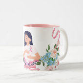 Roze lint voor borstkanker tweekleurige koffiemok (Voorkant rechts)