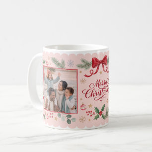 Roze lint vrolijk kerst familiefoto koffiemok
