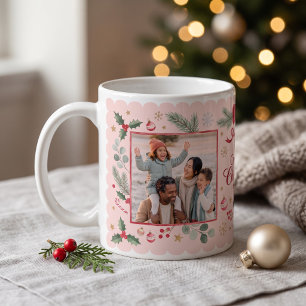 Roze lint vrolijk kerstfamiliefoto koffiemok