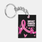 Roze Lint Vrouwen Kanker Bewustwording Borstkanker Sleutelhanger (Voorkant Links)