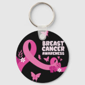 Roze Lint Vrouwen Kanker Bewustwording Borstkanker Sleutelhanger (Voorkant)