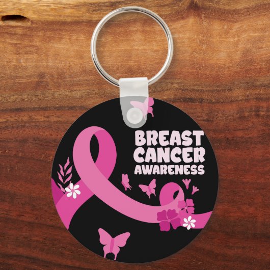 Roze Lint Vrouwen Kanker Bewustwording Borstkanker Sleutelhanger (Voorkant)