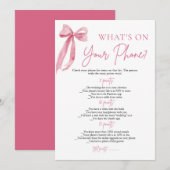 Roze lint Wat staat er op je telefoon Bruidsfeest  Kaart (Voorkant / Achterkant)