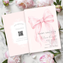 Roze lint waterverf meisje babyshower met QR-code