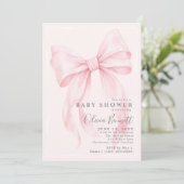 Roze lint waterverf meisje babyshower met QR-code Kaart (Staand voorkant)