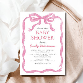 Roze lint waterverf strik meisje baby shower kaart