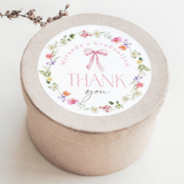 Roze lint wildflower afstudeerfeest Bedankt Ronde Sticker