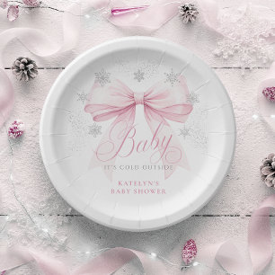 Roze lint winter babyshower papieren borden bordje