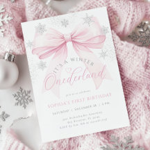 Roze lint Winter Eerste Verjaardag