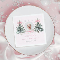 Roze lint Winter Onederland Eerste verjaardag serv