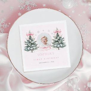 Roze lint Winter Onederland Eerste verjaardag serv Servet