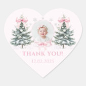 Roze lint Winter Onederland Hart Sticker (Voorkant)