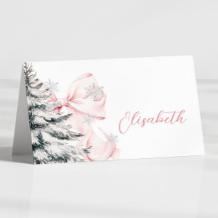 Roze lint winter tafel plaatskaart kaart