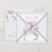 Roze lint Witte babyshower uitnodigingen voor meis (Voorkant / Achterkant)