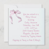 Roze lint Witte babyshower uitnodigingen voor meis (Achterkant)