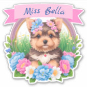 Roze Lint, Yorkshire & kleurrijke bloemen op maat Sticker (Voorkant)