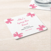 Roze lint ze knoopt de knoop bruids douche kartonnen onderzetters (Schuin)