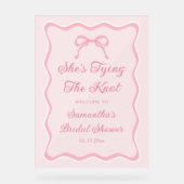 Roze lint, ze knoopt de knoop bruids douche verwel acryl bord (Voorkant)