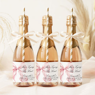 Roze lint Ze Knoopt de Knoop Bruidsdouche Sparkling Wijnetiket